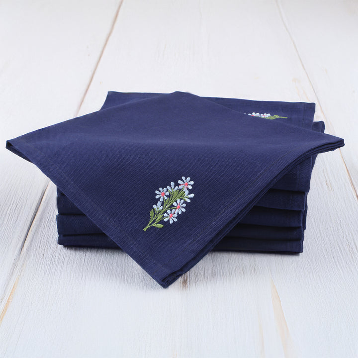 Cotton Scotch Blue Flower Table Napkin (Pack of 6)