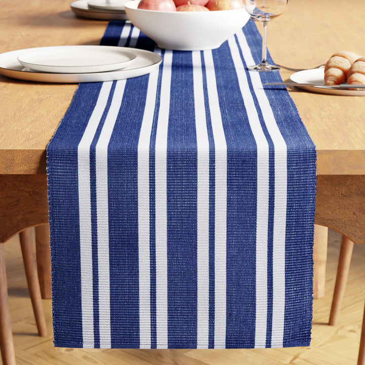 Cotton Franca Blue Stripes Table Runner (Pack of 1)
