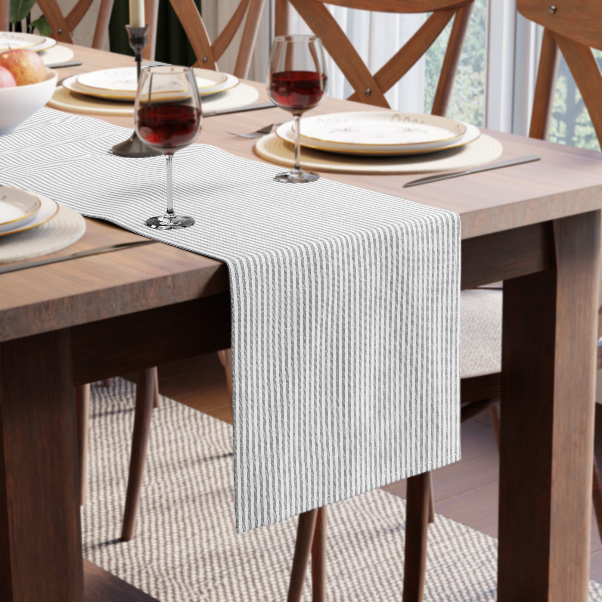 Cotton Ticking Black Table Runner (Pack of 1)