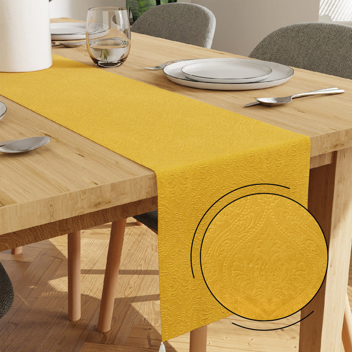 Embossed Velvet Lemon Yellow Table Runner