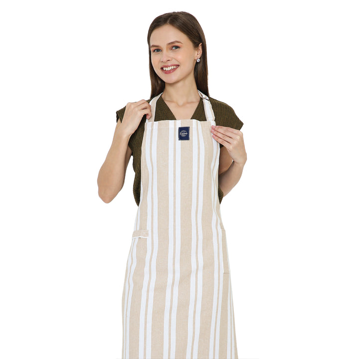 Cotton Franca Beige Stripes Apron (Pack of 1)