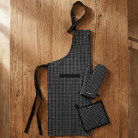 Cotton Butcher Checks Black Apron + Oven Glove + Pot Holder (Pack of 3)
