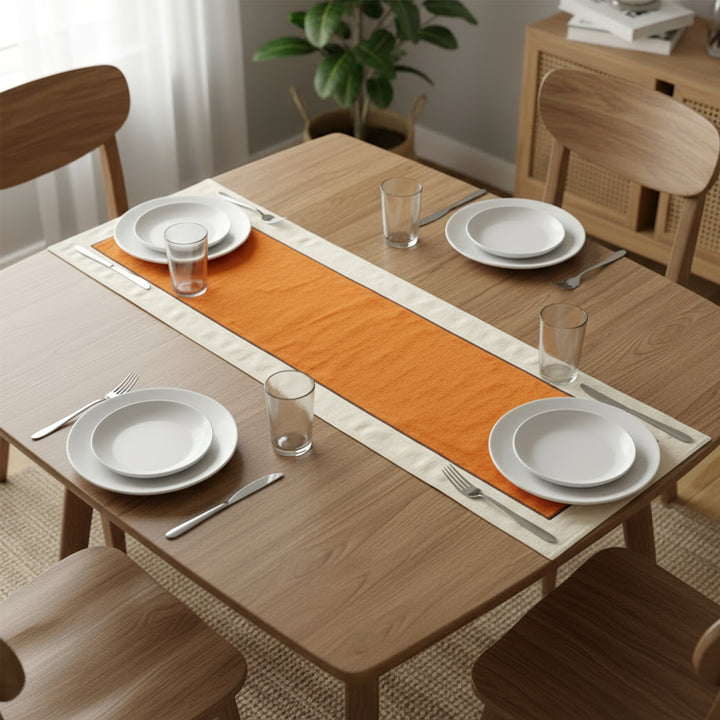 Cotton Off White & Orange Table Runner (Pack of 1)