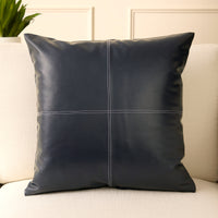 PVC Leather Navy Blue Stitch Cushion Cover (Pack of 1)