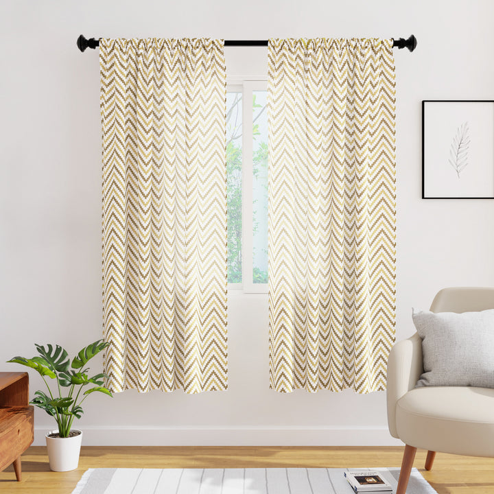 Polyester Chevron 1 Beige Curtain (Pack of 2)