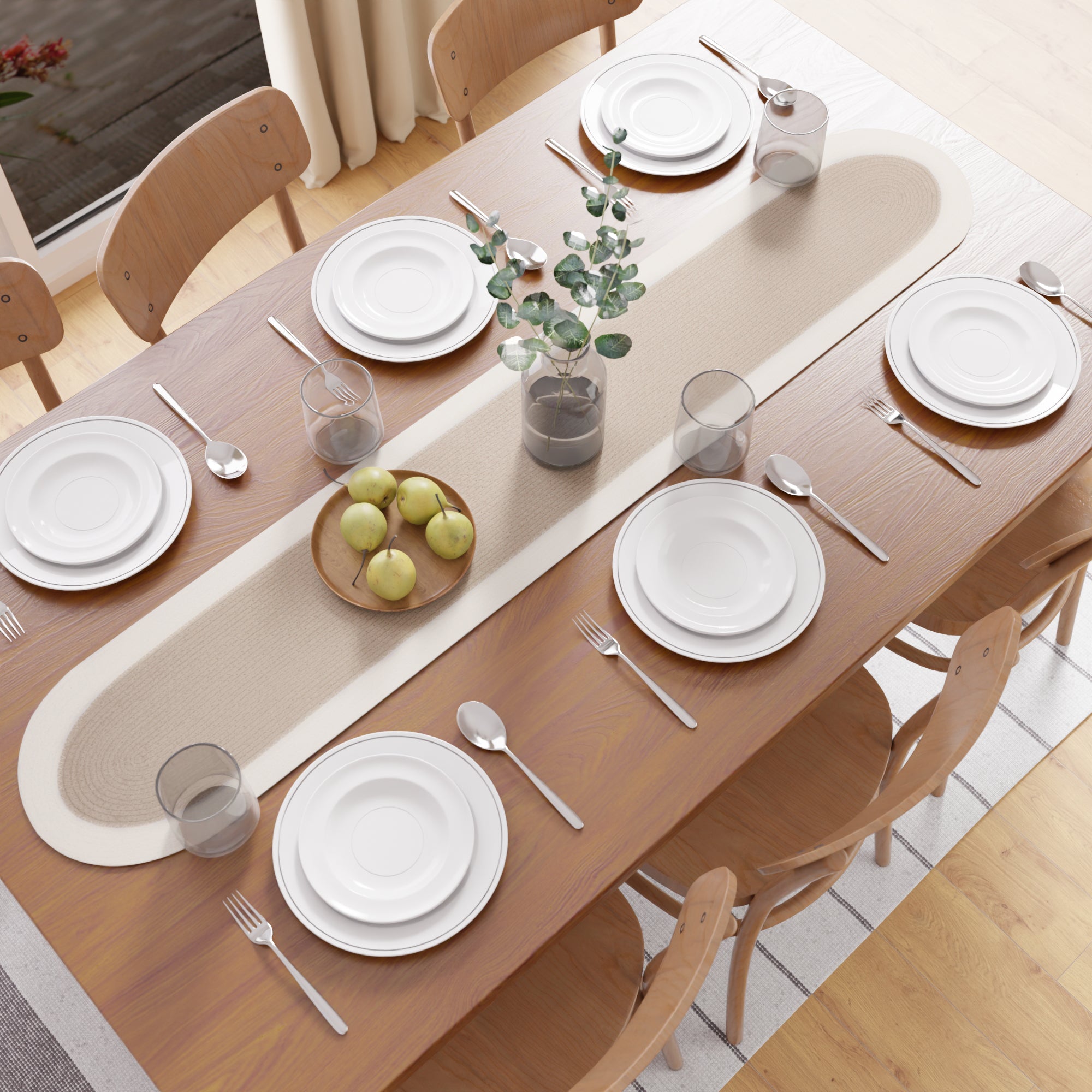 Cotton Beige & Off White Table Runner (Pack of 1)