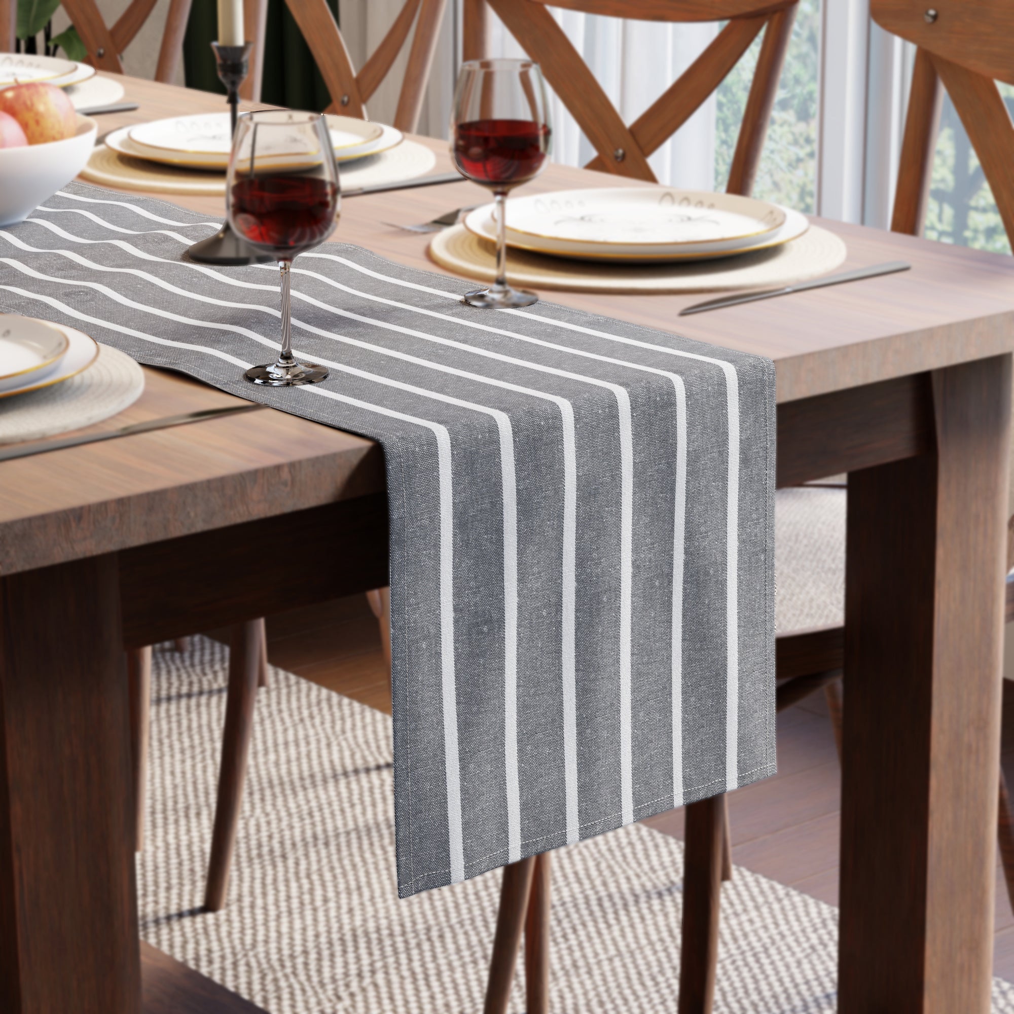 RC Yarn-Dyed Roma Grey Stripes Table Runner (Pack of 1)