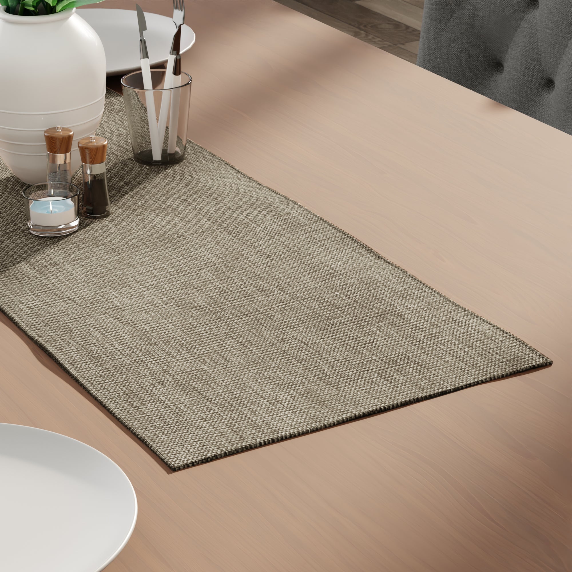 Chenille Stone Grey Table Runner
