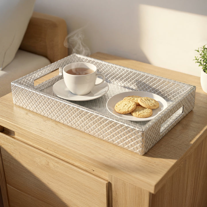 Leather Silver Leather Serving Tray