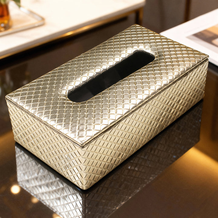 PU Leather Light Gold Tissue Box (Pack of 1)