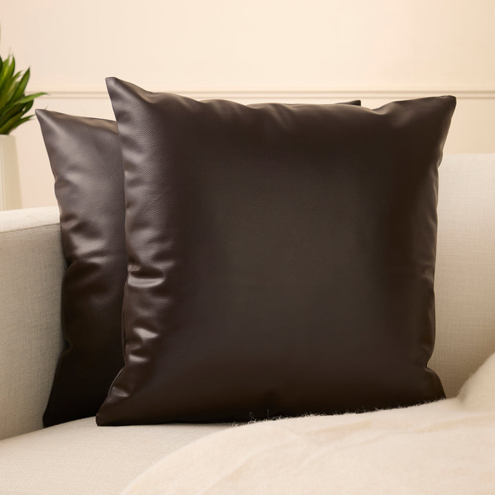 PVC Leather Dark Brown Cushion Cover (Pack of 2)