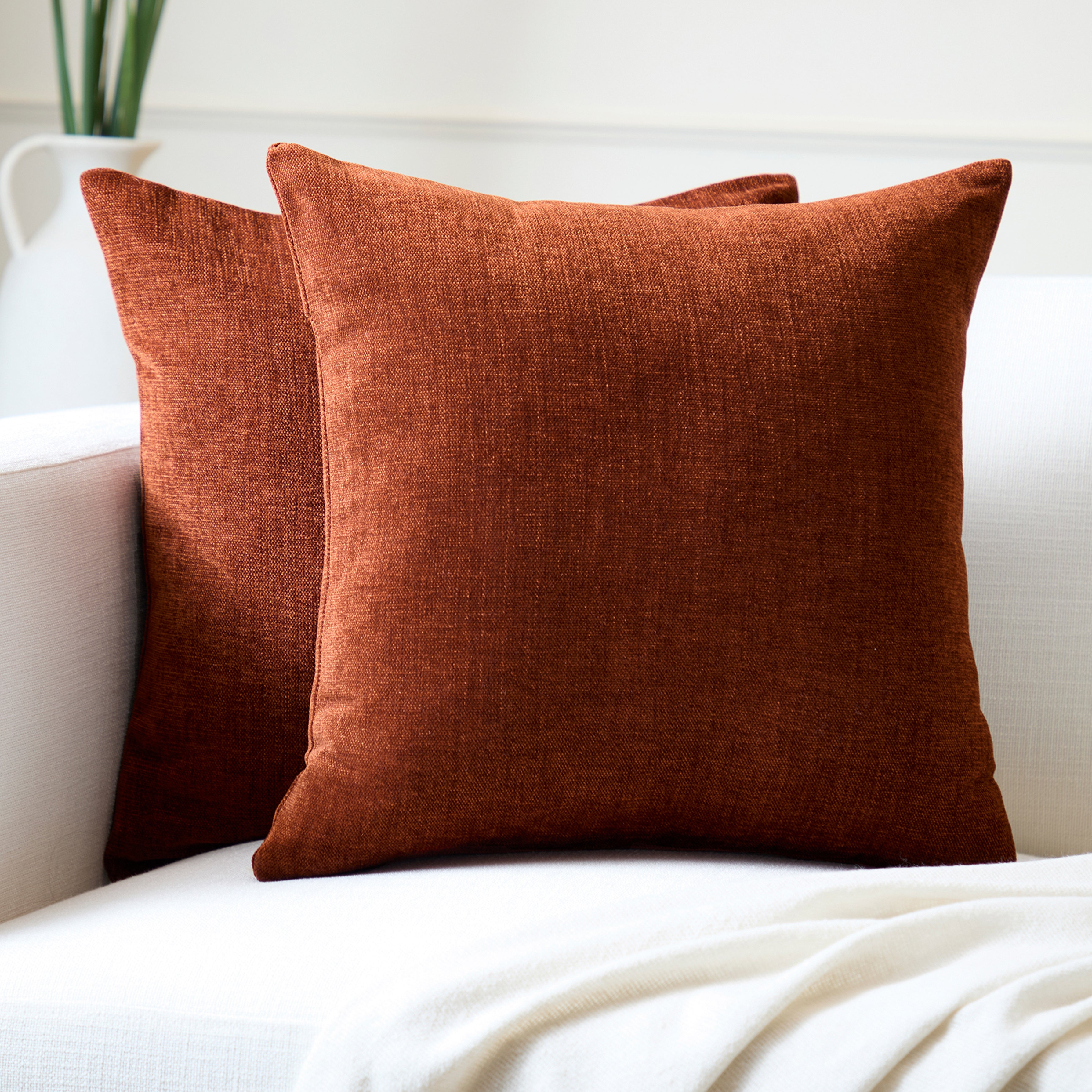 Chenille Rust Orange Cushion Cover (Pack of 2)