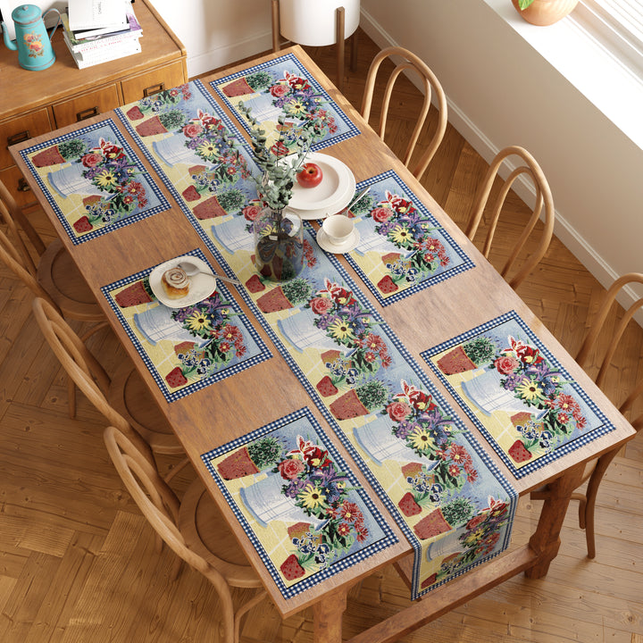 Cotton Flowerpot Table Runner+Placemat (Pack of 7)