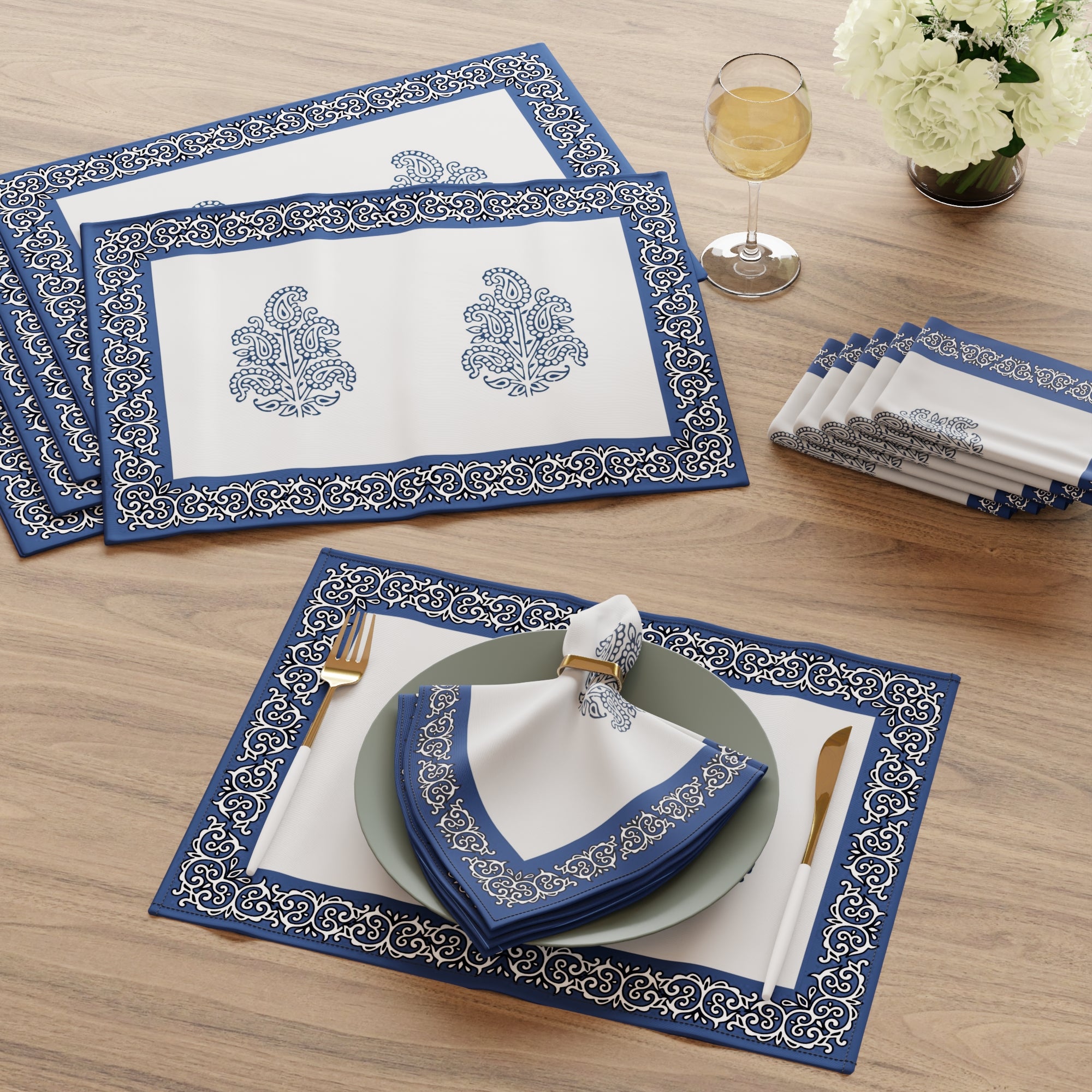 Cotton Canvas Indigo-01 Placemat + Table Napkins
