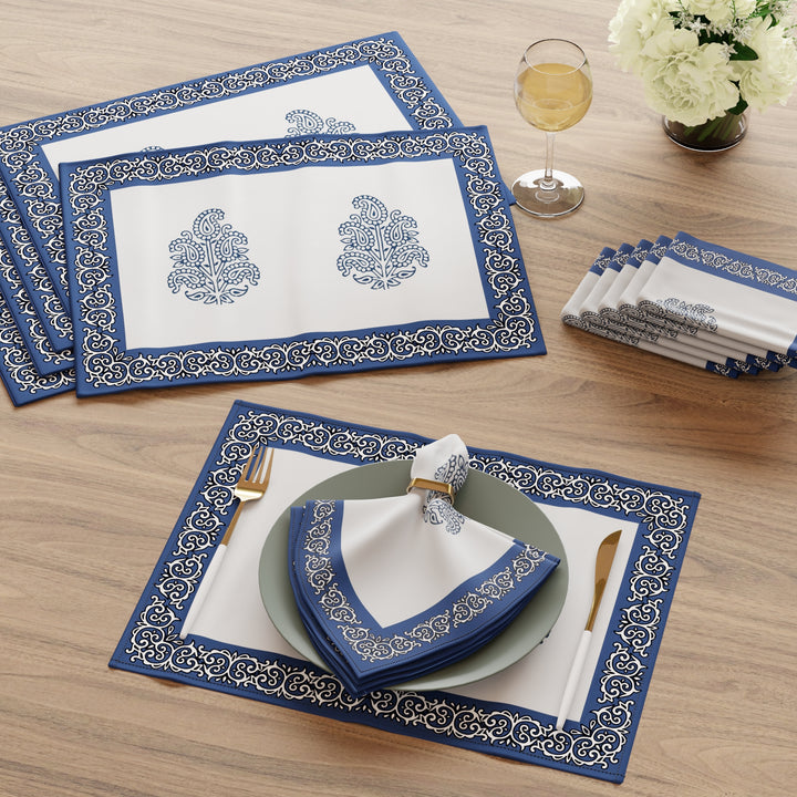 Cotton Canvas Indigo-01 Placemat + Table Napkins