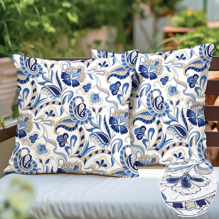 Polyester Chintz Blue Cushion Cover (Pack of 2)