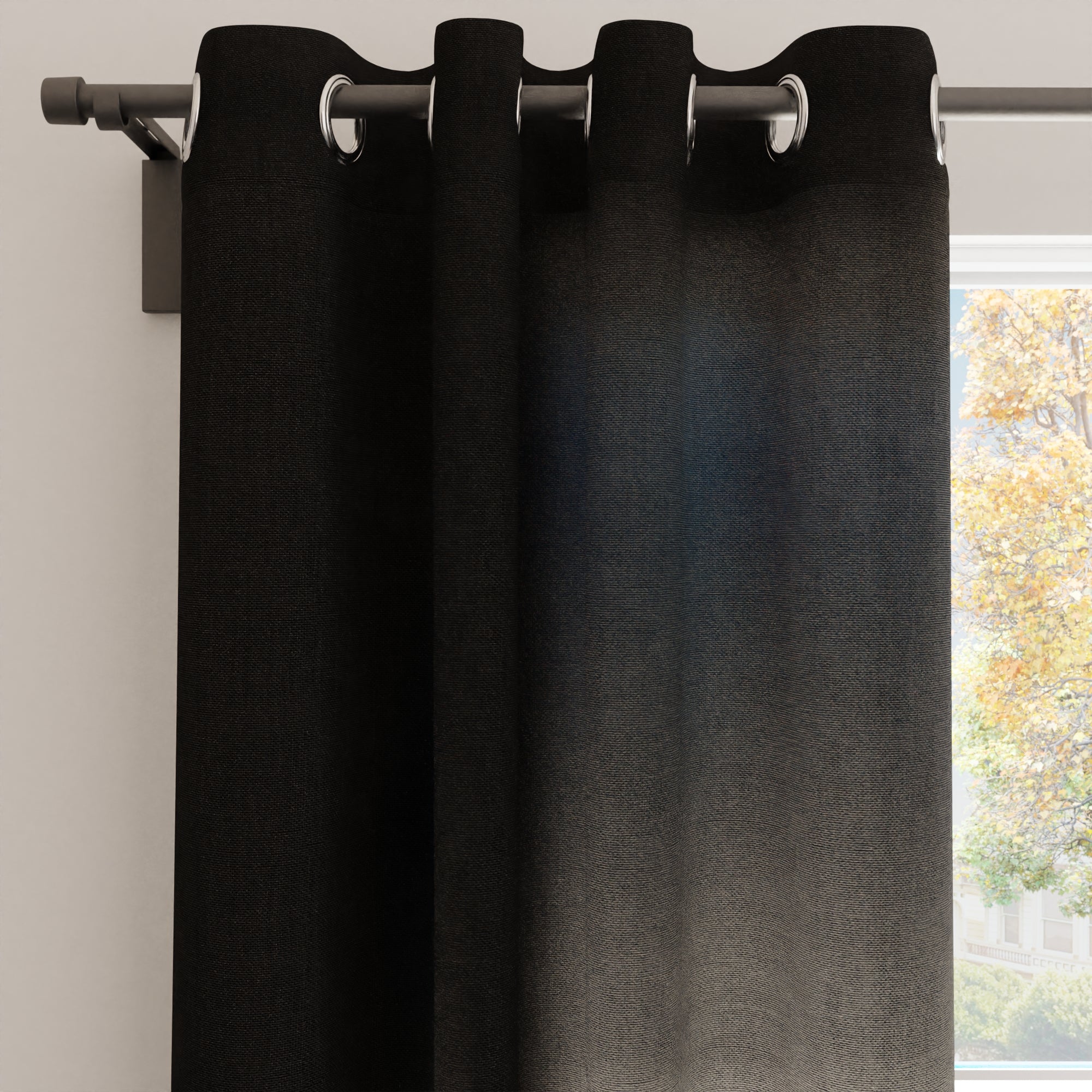 Canvas Jet Black Curtain (Pack of 1)