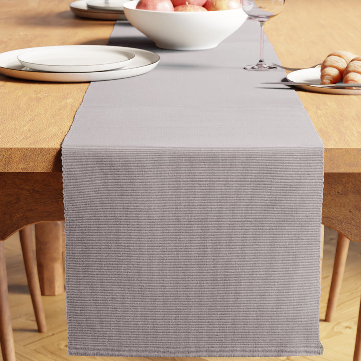 Ribbed Cotton Light Grey Table Runner (Pack of 1)