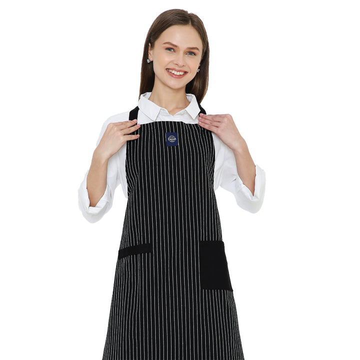 Cotton Butcher Stripes Black Apron (Pack of 1)