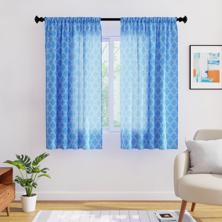 Polyester Trellis Blue Curtain (Pack of 2)