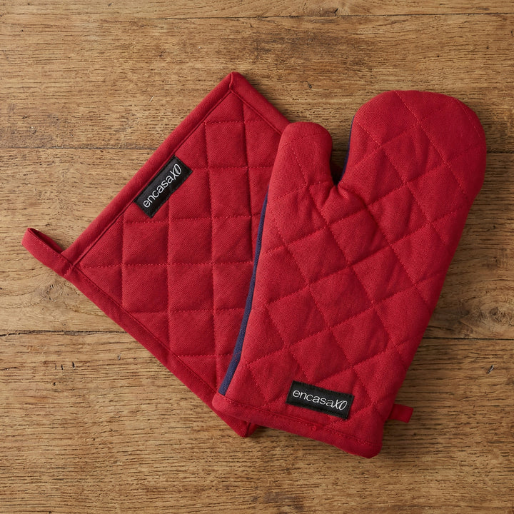 Cotton Red Oven Glove & Pot Holder