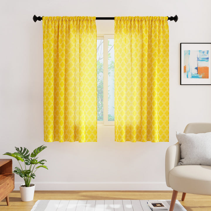 Polyester Trellis Yellow Curtain (Pack of 2)