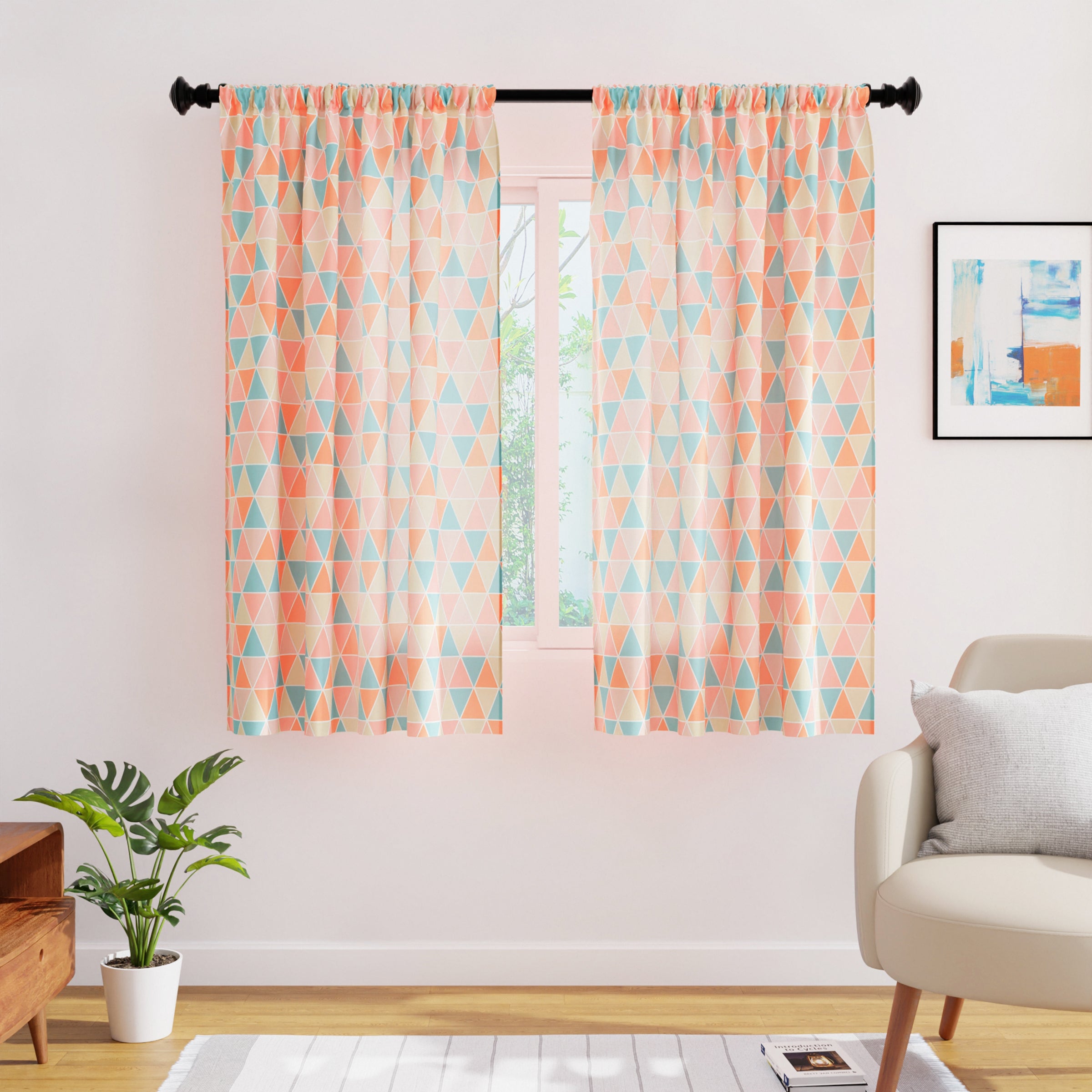 Micro Big Triangles Apricot Curtain (Pack of 2)