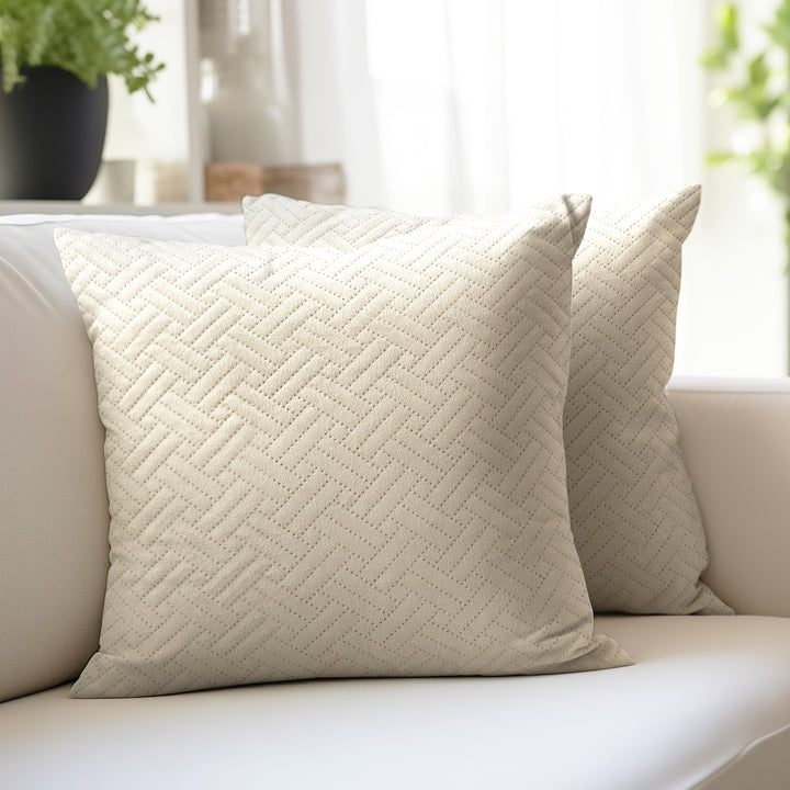 Quilted Velvet Cream Cushion Cover (Pack of 2)