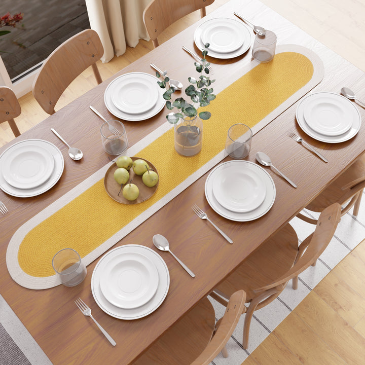 Cotton Yellow & Off White Table Runner (Pack of 1)