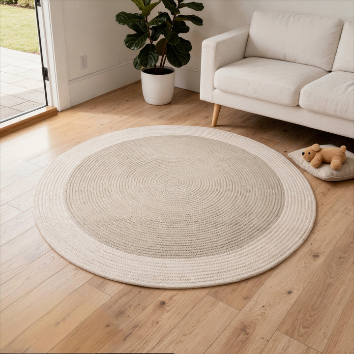 Reversible Round Rug Handwoven Natural Fiber Carpet Braided Area Rug | Neutral Boho Rug for Living Room, Bedroom, Nursery | Washable Area Rug Two Tone