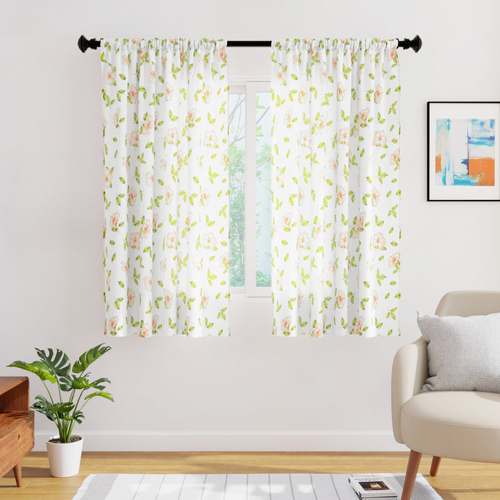 Polyester Hibiscus 2 Curtain (Pack of 2)