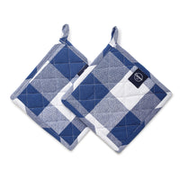 Cotton Buffalo Blue Checks Pot Holders (Pack of 2)