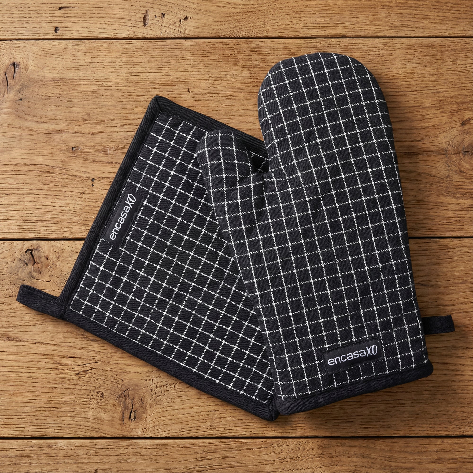 Cotton Butcher Checks Black Oven Glove & Pot Holder
