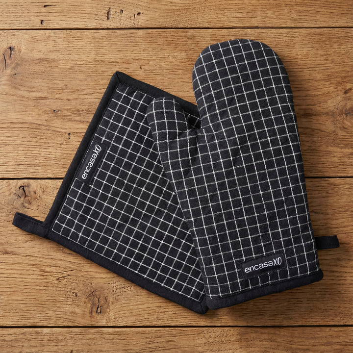 Cotton Butcher Checks Black Oven Glove & Pot Holder