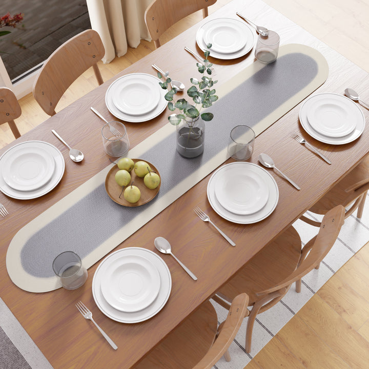 Cotton Light Grey & Off White Table Runner (Pack of 1)