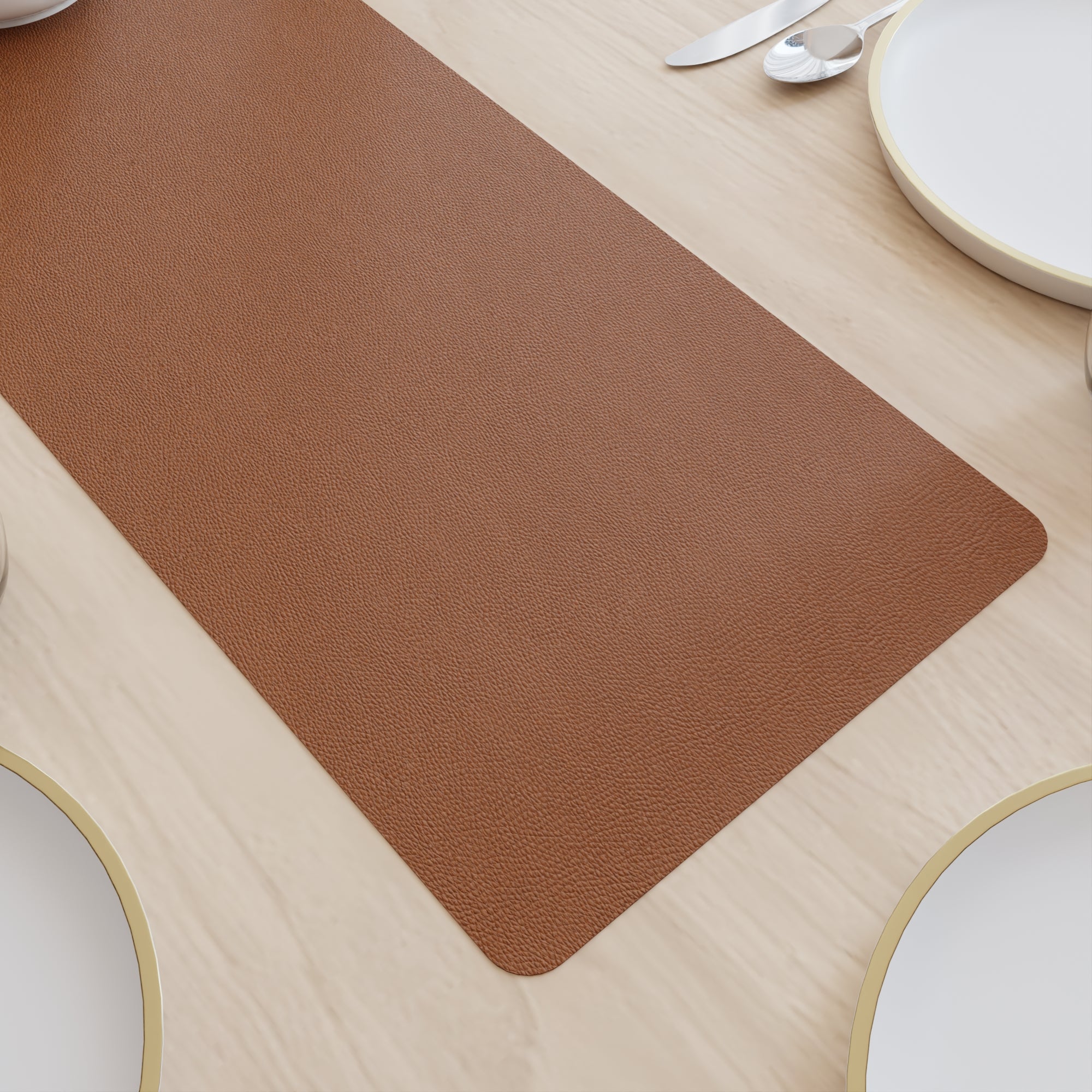 2 Sided Leather Brown & Tan Table Runner (Pack of 1)