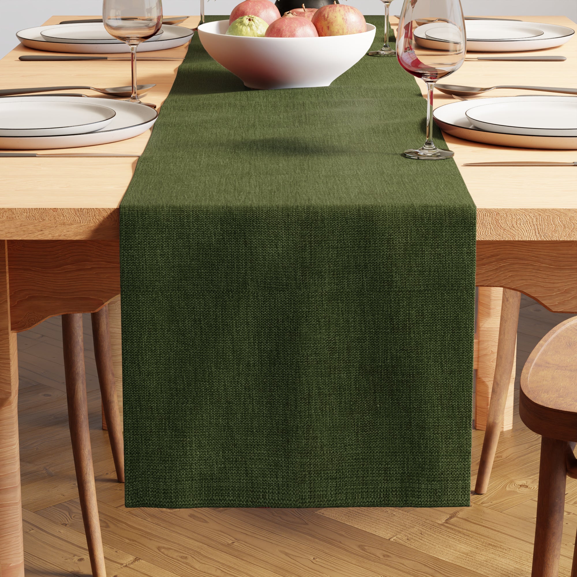Chenille Moss green Table Runner