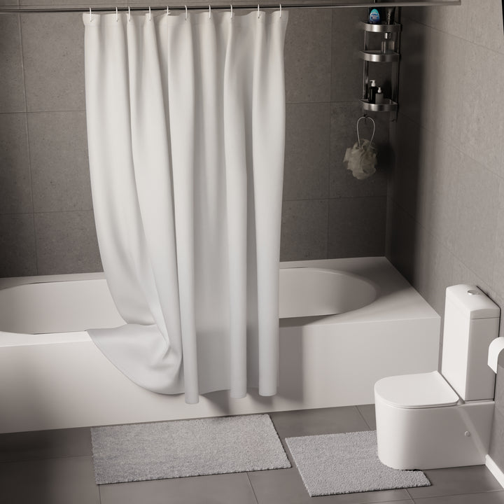 Polyester Grey Shower Curtain + Bathmat (Pack of 3)