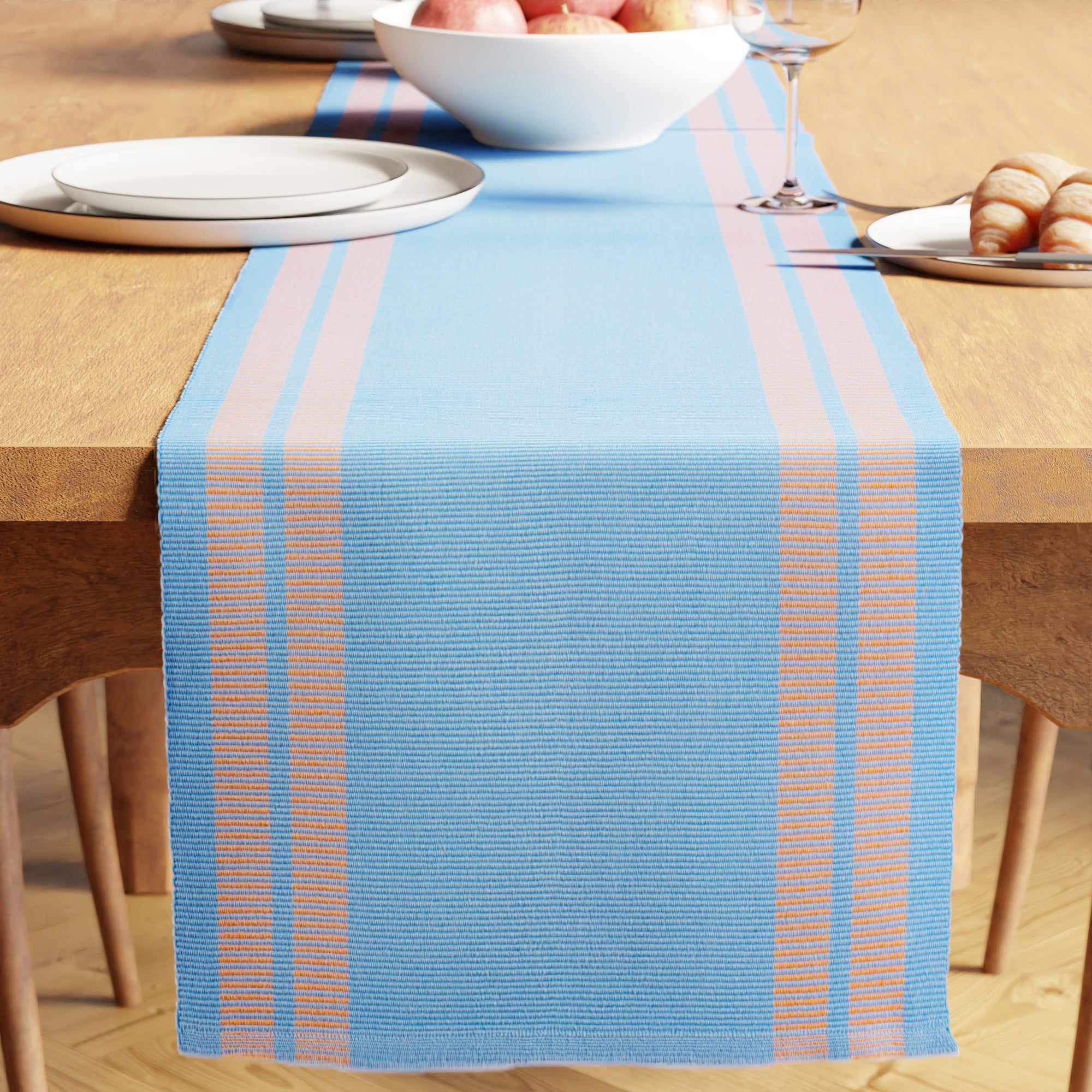 Cotton Light Grey & Off White Table Runner (Pack of 1)