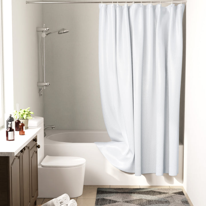 Polyester ZZ White Shower Curtain (Pack of 1)