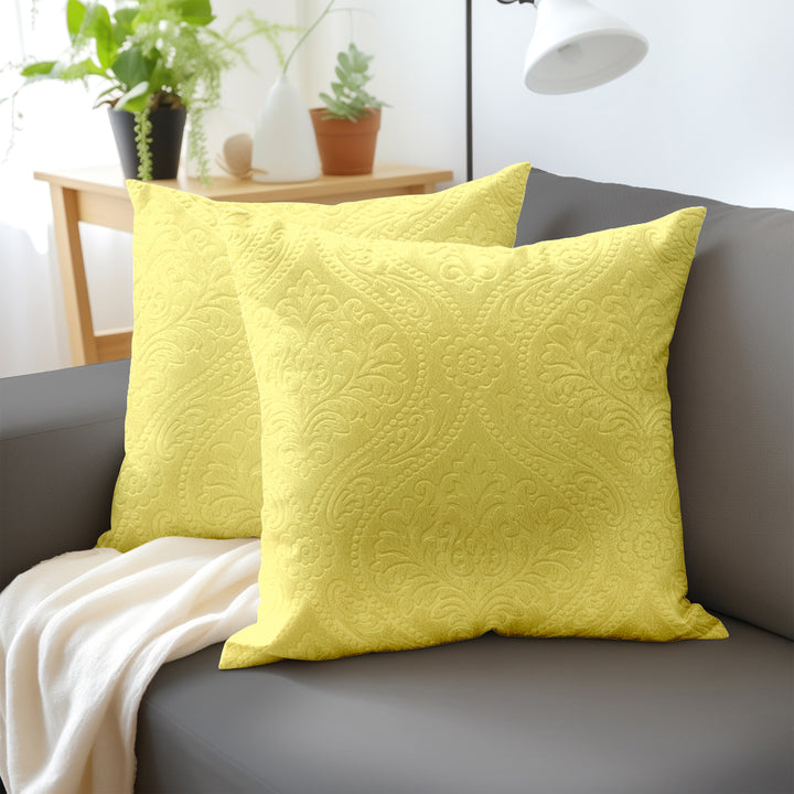 Embossed Velvet Pale Lime Cushion Cover (Pack of 2)
