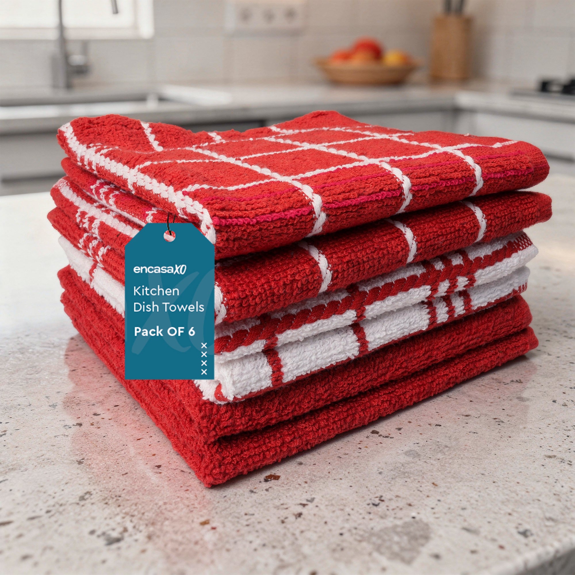 Cotton Terry Red Dish Towel (Pack of 6)