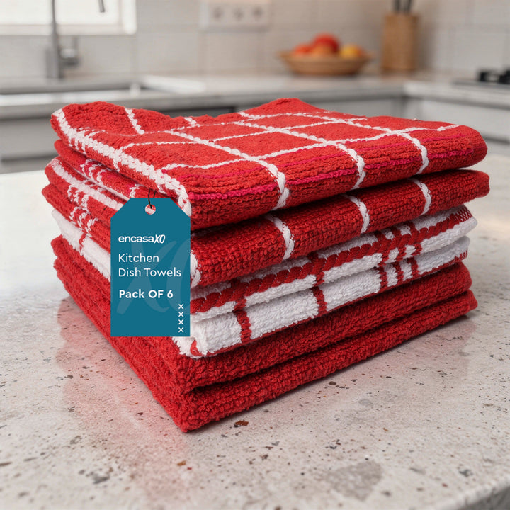 Cotton Terry Red Dish Towel (Pack of 6)