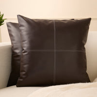 PVC Leather Dark Brown Stitch Cushion Cover (Pack of 2)