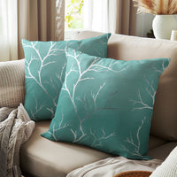 Blackout Polyester Twigs Teal Cushion Cover (Pack of 2)