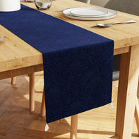 Embossed Velvet Navy Blue Table Runner