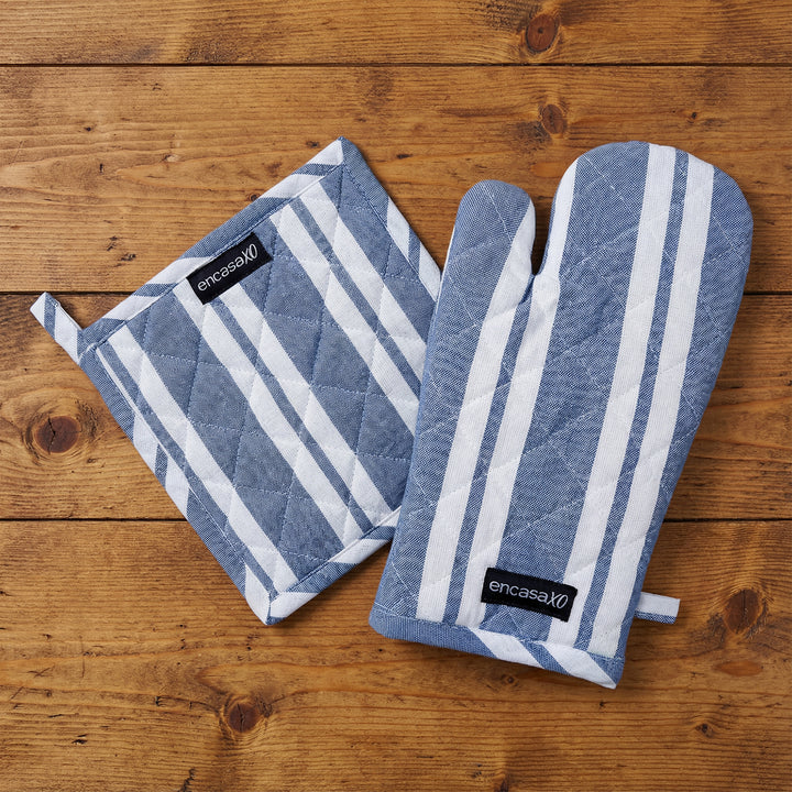 Cotton Franca Blue Stripes Oven Glove & Pot Holder