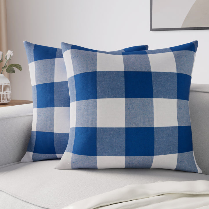 Cotton Buffalo Blue Checks Cushion Cover (Pack of 2)