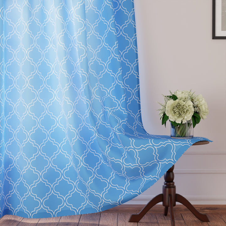 Polyester Trellis Blue Curtain (Pack of 2)
