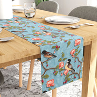 Blackout Polyester Sky Blue Birds Table Runner (Pack of 1)